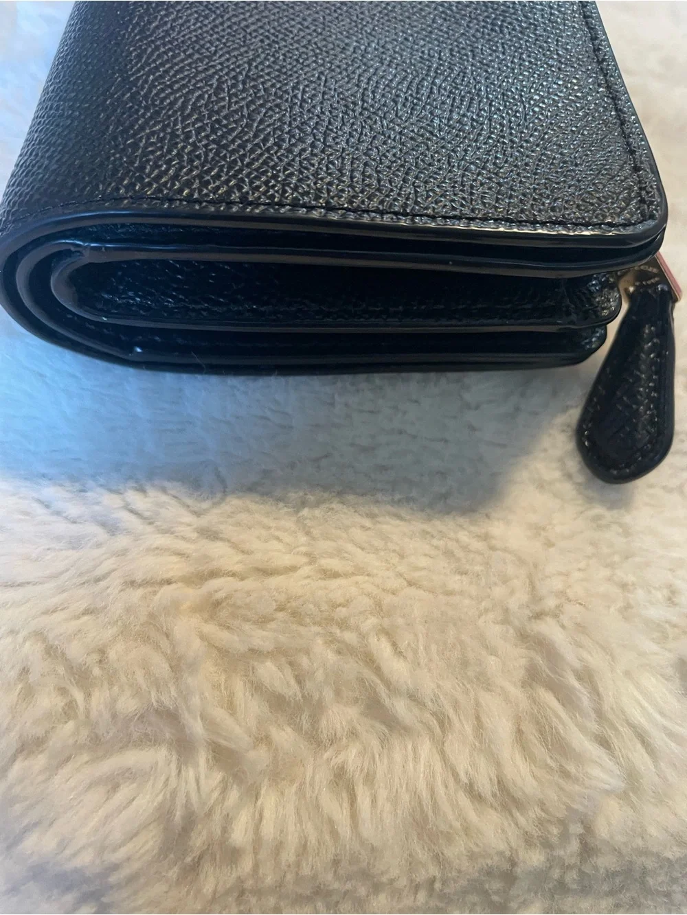 Coach Black Saffiano Leather Phone Wallet with Gold Logo
